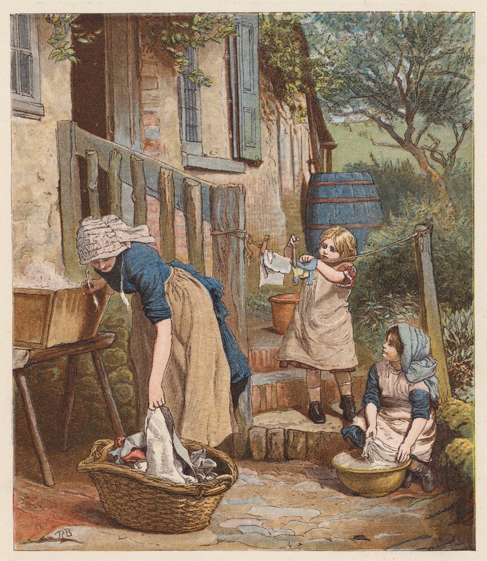 Praní prádla (barevná litografie) od Robert Barnes