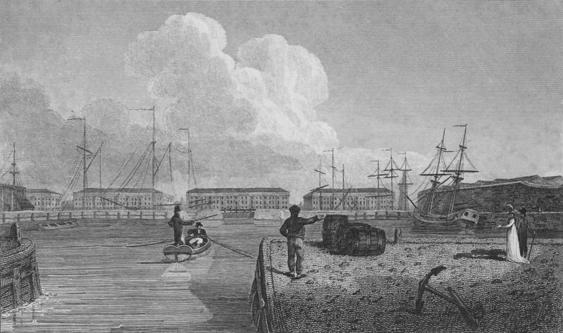 Londýnské doky, Wapping (rytina) od Robert Blemell (after) Schnebbelie