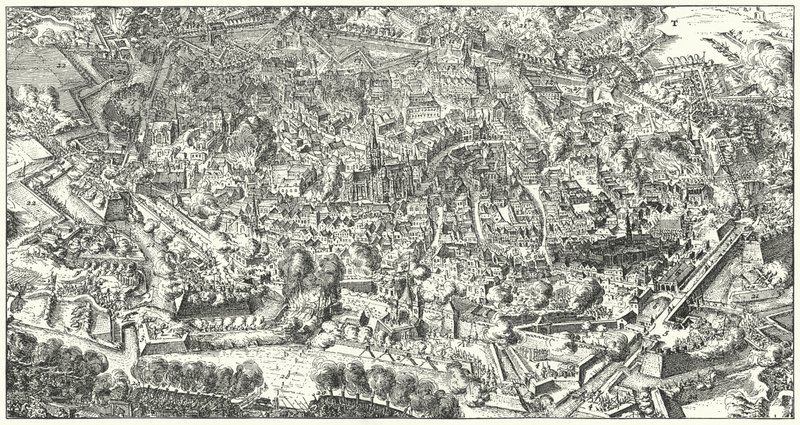 Bitva pomocné armády, která měla zbavit obležené město Vídeň osmanské armády, 1683 od Romeyn de Hooghe