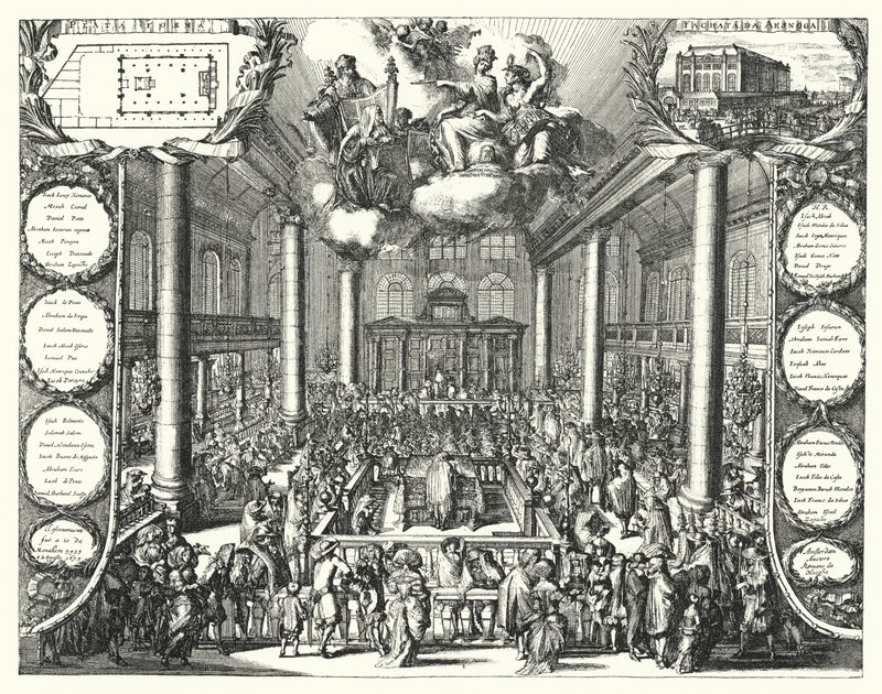 Portugalská synagoga, Amsterdam od Romeyn de (after) Hooghe