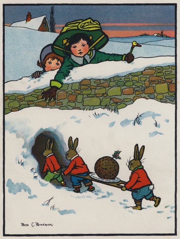 Vánoční večeře zajíčků (barva litho) od Rosa Clementina Petherick