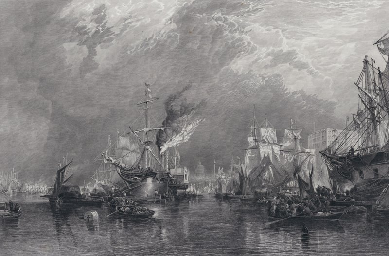 The Port of London (rytina) od Samuel (after) Bough