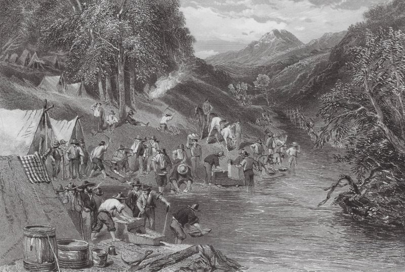 Austrálie: Alluvial Gold Washing (rytina) od Samuel (after) Prout