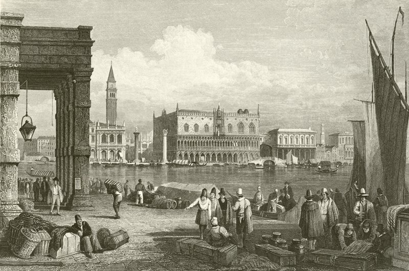 Canal Grande a Dóžecí palác, Benátky od Samuel Prout