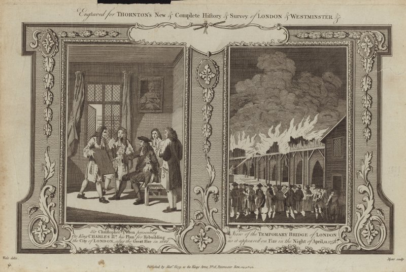 Londýnské požáry v letech 1666 a 1758 od Samuel Wale
