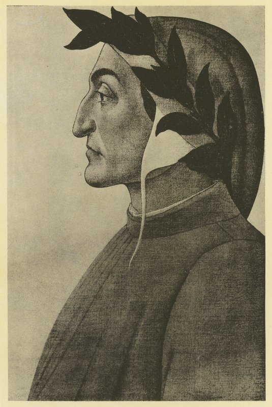 Botticelli: Dante Alighieri (černobílá fotografie) od Sandro (after) Botticelli