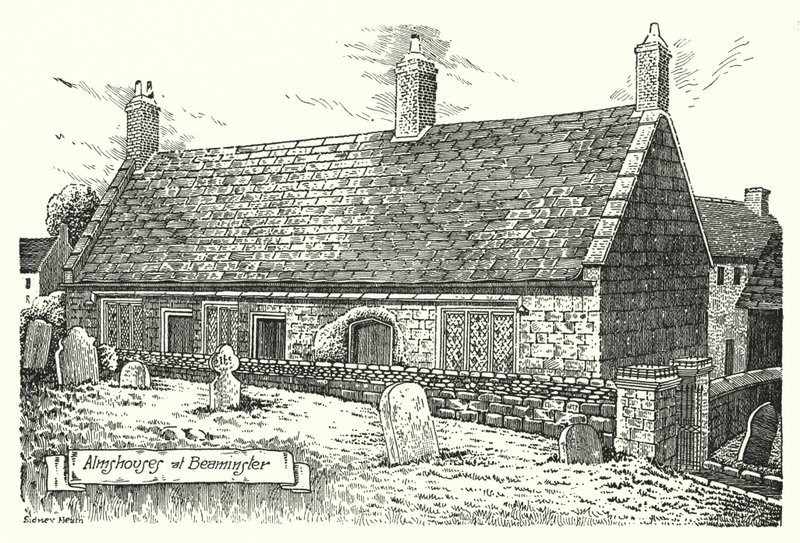 Almshouses at Beaminster (rytina) od Sidney Heath