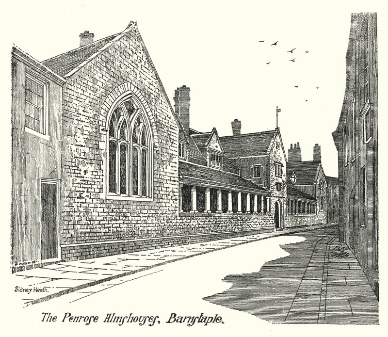 The Penrose Almshouses, Barnstaple (rytina) od Sidney Heath