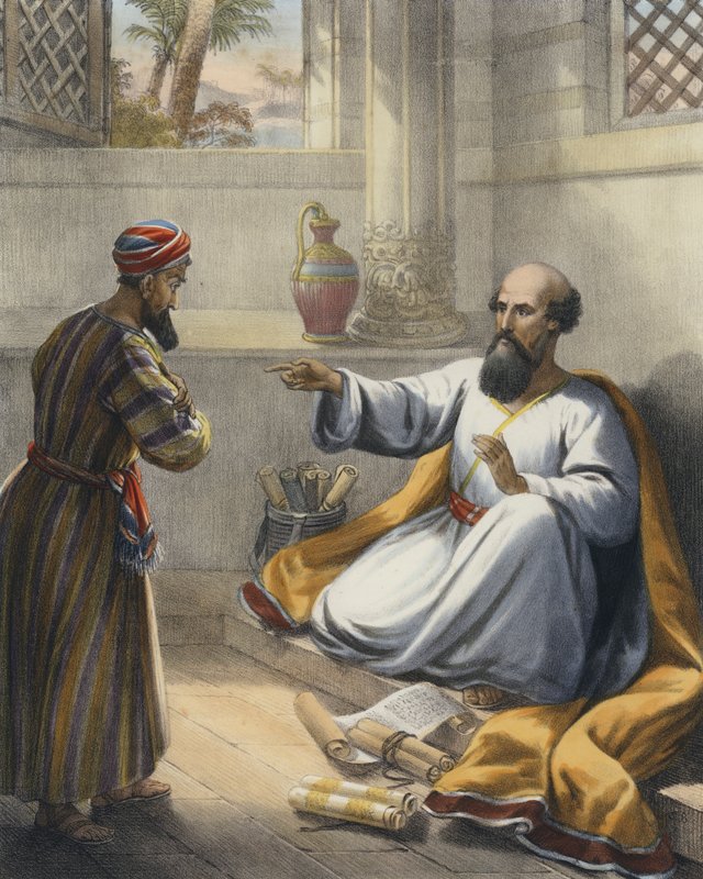 Elisha a Gehazi (barevná rytina) od Siegfried Detler Bendixen