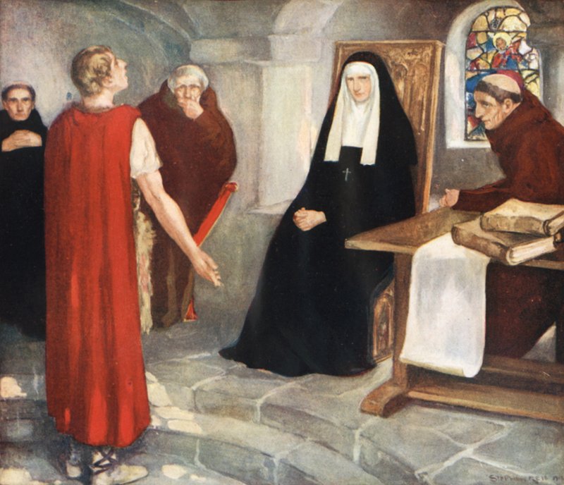 Caedmon před svatou Hildou (barva litho) od Stephen Reid