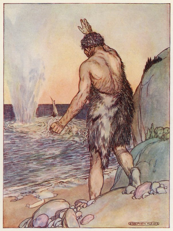 Polyfémus se vrhl, Velká skála (barevná litografie) od Stephen Reid