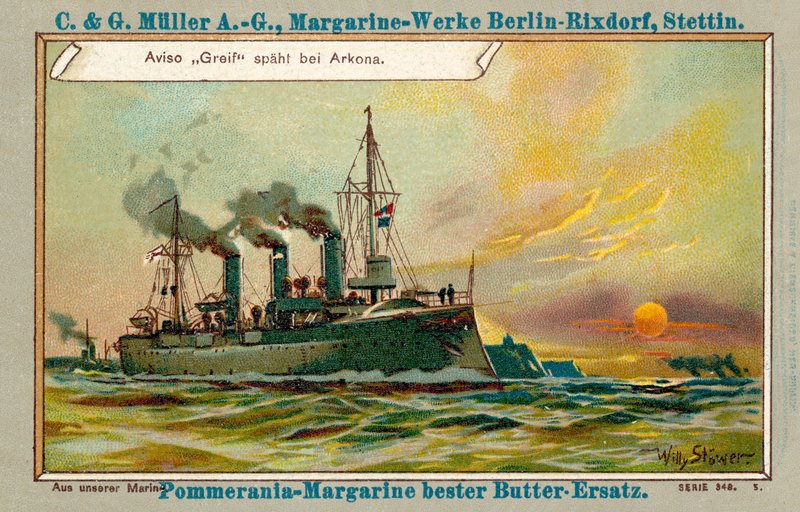 Německý aviso Greif prozkoumával Arkonu (chromolitho) od Stoewer Willy
