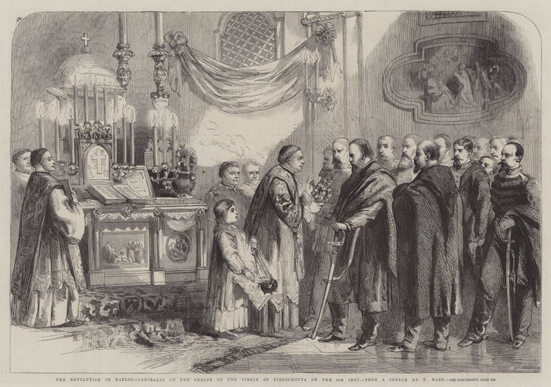 Revoluce v Neapoli, Garibaldi ve svatyni Panny Marie Piedigrottské dne 8. od Thomas Nast