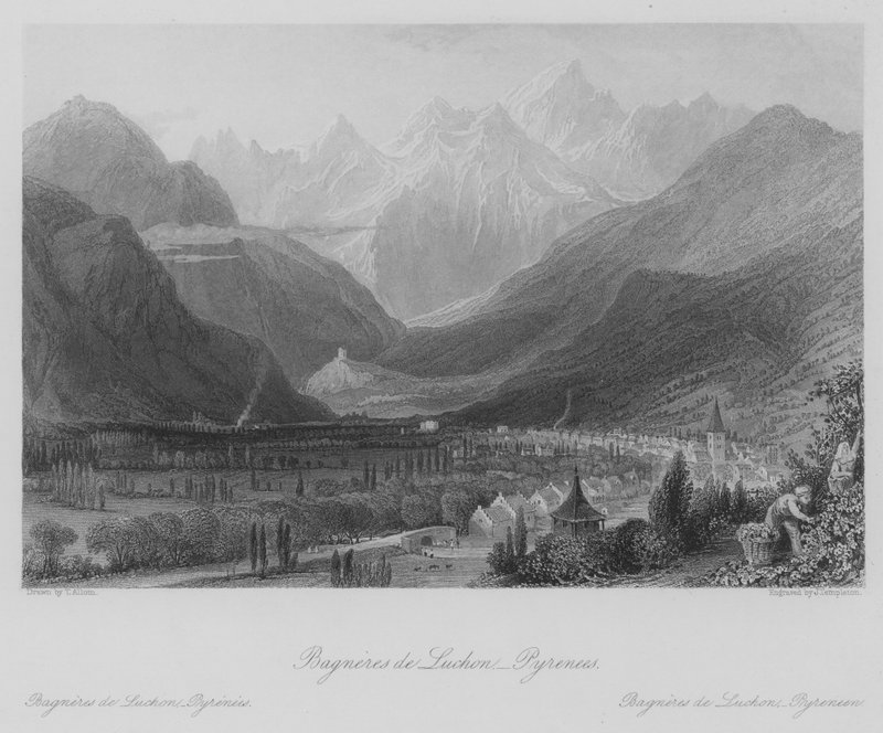 Bagneres de Luchon, Pyreneje (rytina) od Thomas (after) Allom