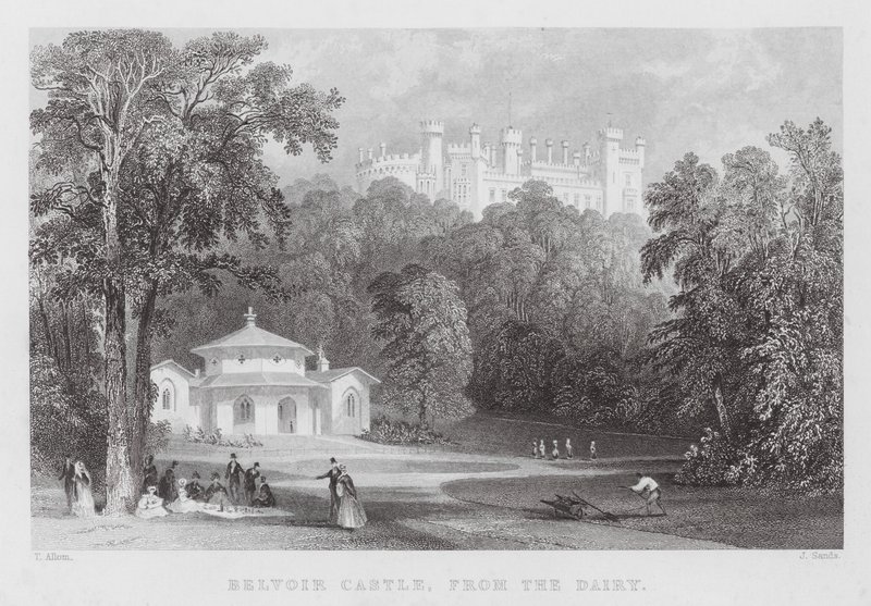 Hrad Belvoir, z mlékárny (rytina) od Thomas (after) Allom
