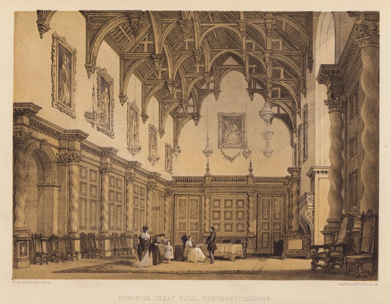 Burleigh Great Hall, Northamptonshire (akvatinta) od Thomas (after) Allom