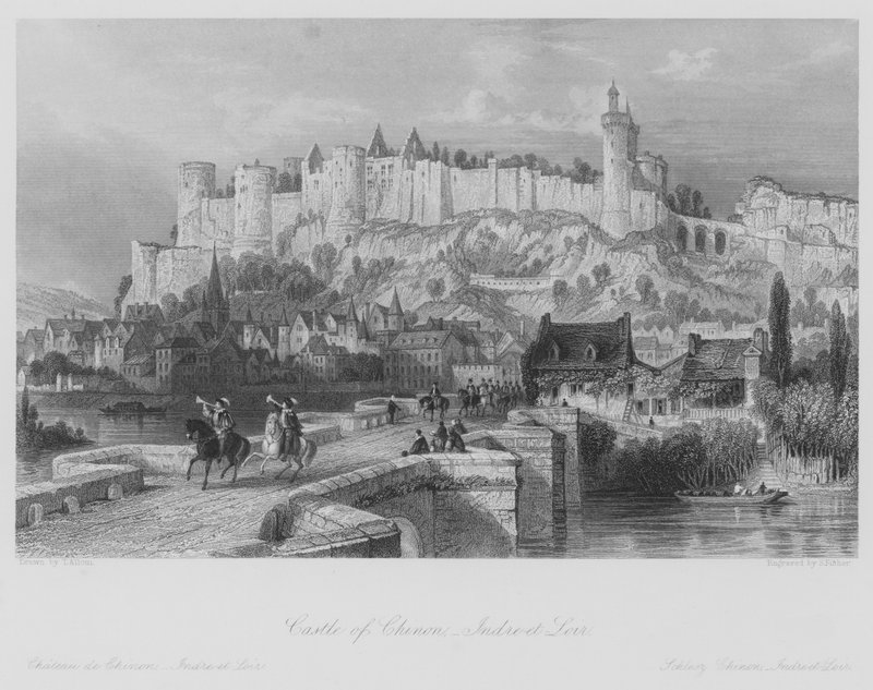 Hrad Chinon, Indre-et-Loir (rytina) od Thomas (after) Allom