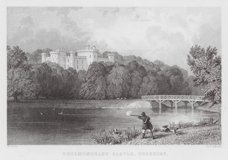 Hrad Cholmondeley, Cheshire (rytina) od Thomas (after) Allom