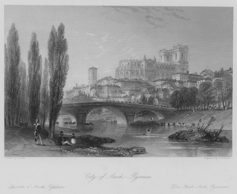 Město Auch, Pyreneje (rytina) od Thomas (after) Allom