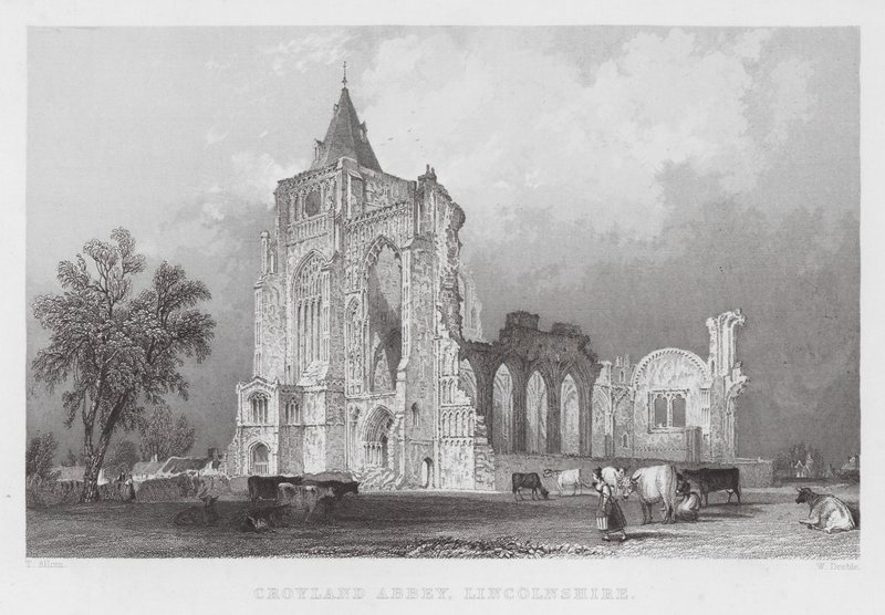 Croyland Abbey, Lincolnshire (rytina) od Thomas (after) Allom