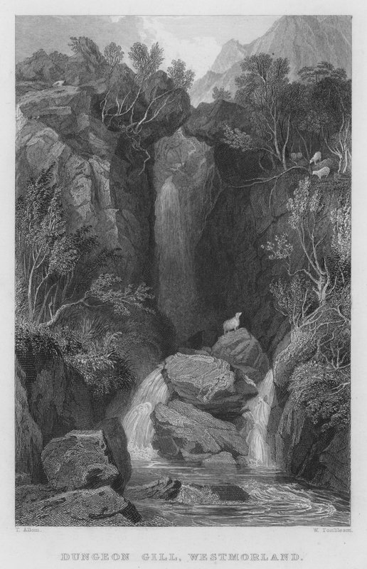 Dungeon Gill, Westmorland (rytina) od Thomas (after) Allom