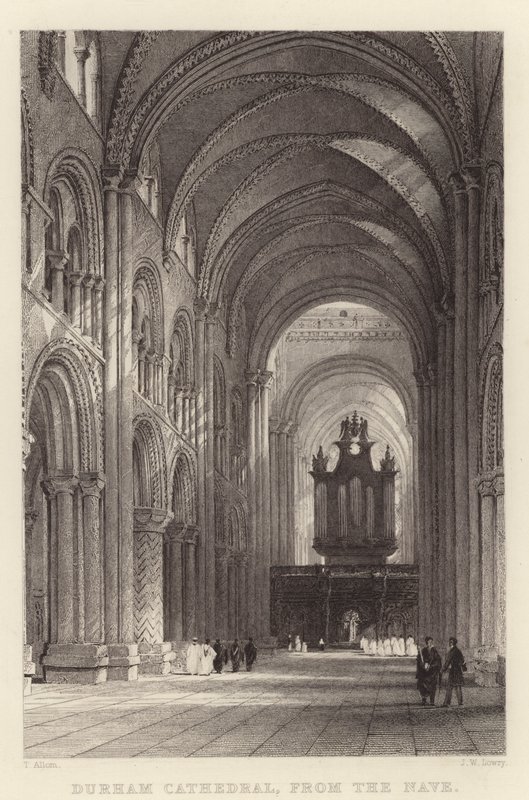 Durhamská katedrála, z Nave (rytina) od Thomas (after) Allom