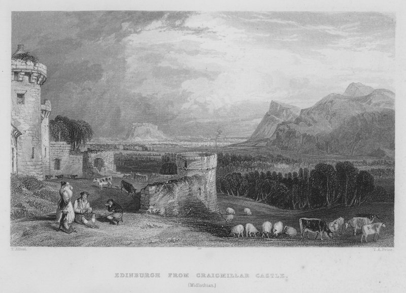 Edinburgh z hradu Craigmillar, Midlothian (rytina) od Thomas (after) Allom
