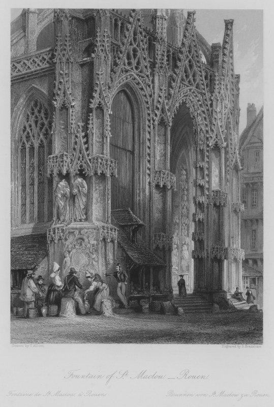 Fontána St Maclou, Rouen (rytina) od Thomas (after) Allom