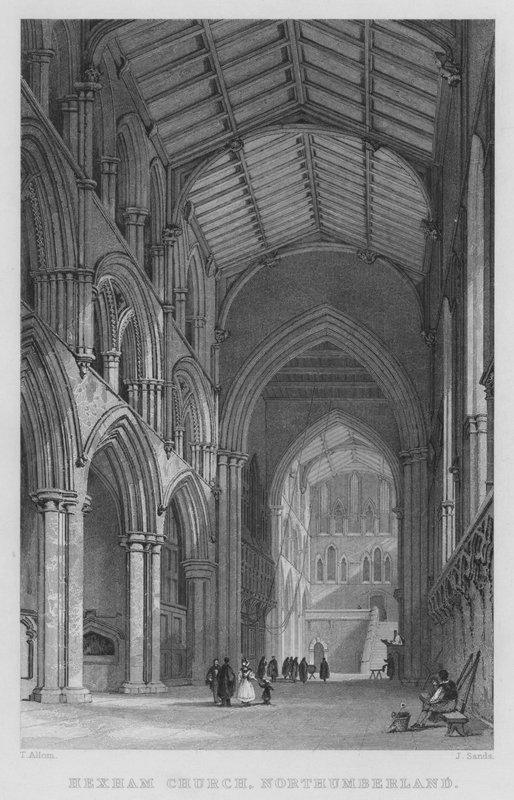 Hexham Church, Northumberland (rytina) od Thomas (after) Allom
