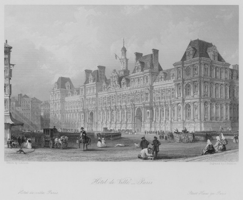 Hotel de Ville, Paříž (rytina) od Thomas (after) Allom