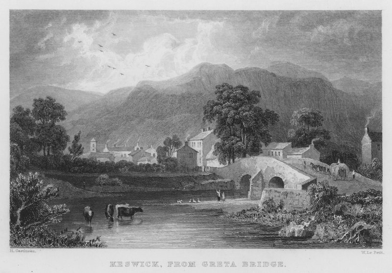 Keswick, z Greta Bridge (rytina) od Thomas (after) Allom