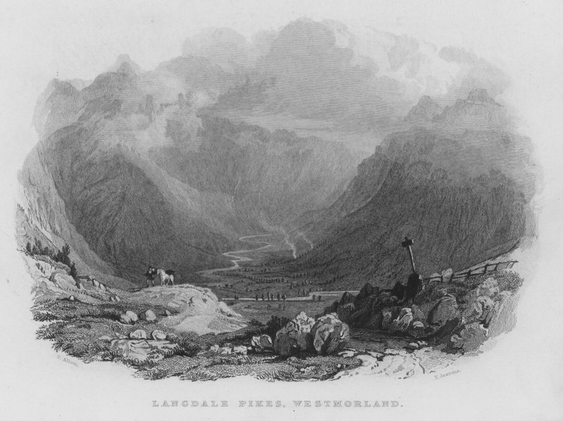 Langdale Pikes, Westmorland (rytina) od Thomas (after) Allom