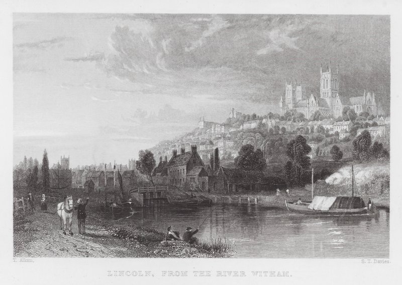 Lincoln, od řeky Witham (rytina) od Thomas (after) Allom
