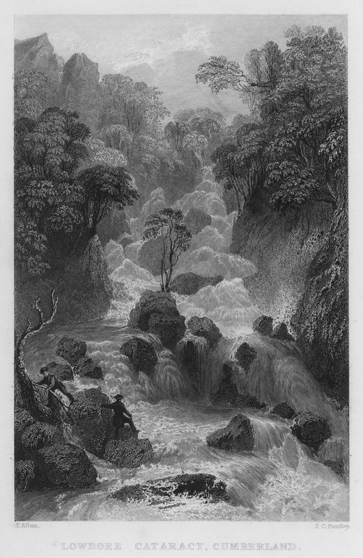 Lowdore Cataract, Cumberland (rytina) od Thomas (after) Allom
