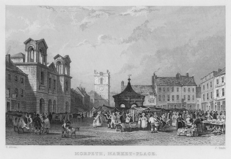 Morpeth, Market-Place (rytina) od Thomas (after) Allom