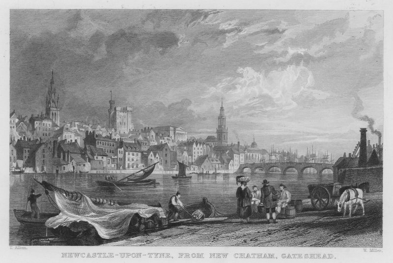 Newcastle-upon-Tyne, z New Chatham, Gateshead (rytina) od Thomas (after) Allom