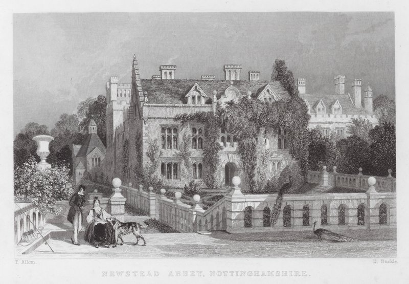 Newstead Abbey, Nottinghamshire (rytina) od Thomas (after) Allom