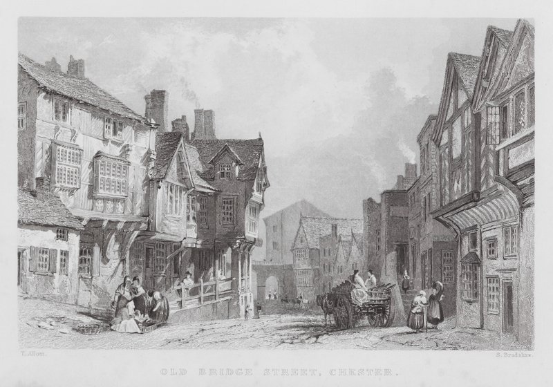 Old Bridge Street, Chester (rytina) od Thomas (after) Allom