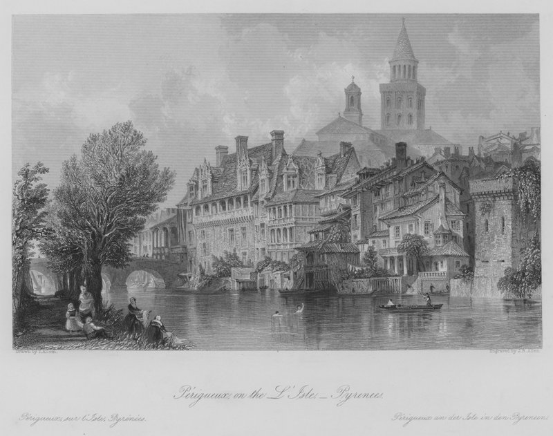 Perigueux, na ostrově, Pyreneje (rytina) od Thomas (after) Allom