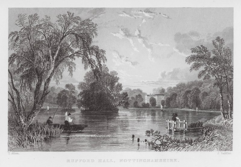 Rufford Hall, Nottinghamshire (rytina) od Thomas (after) Allom