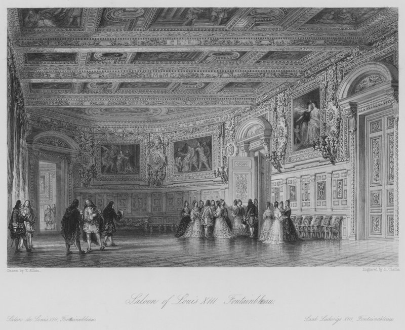 Saloon of Louis XIII, Fontainbleau (rytina) od Thomas (after) Allom