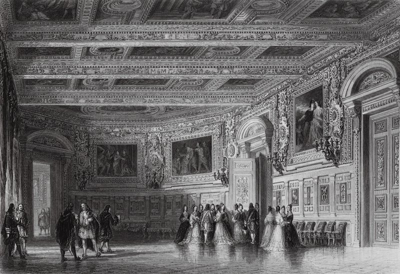 Salon Ludvíka XIII., Fontainebleau (rytina) od Thomas (after) Allom