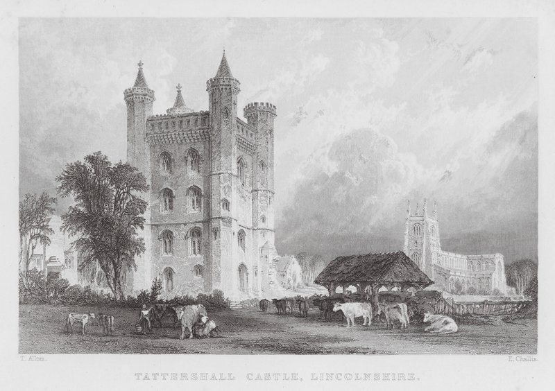 Tattershall Castle, Lincolnshire (rytina) od Thomas (after) Allom