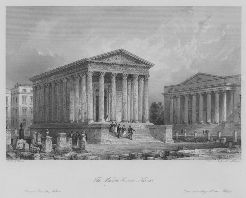 Maison Carree, Nismes (rytina) od Thomas (after) Allom