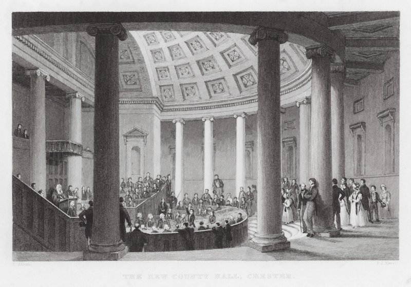 The New County Hall, Chester (rytina) od Thomas (after) Allom