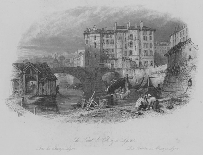 Pont du Change, Lyons (rytina) od Thomas (after) Allom