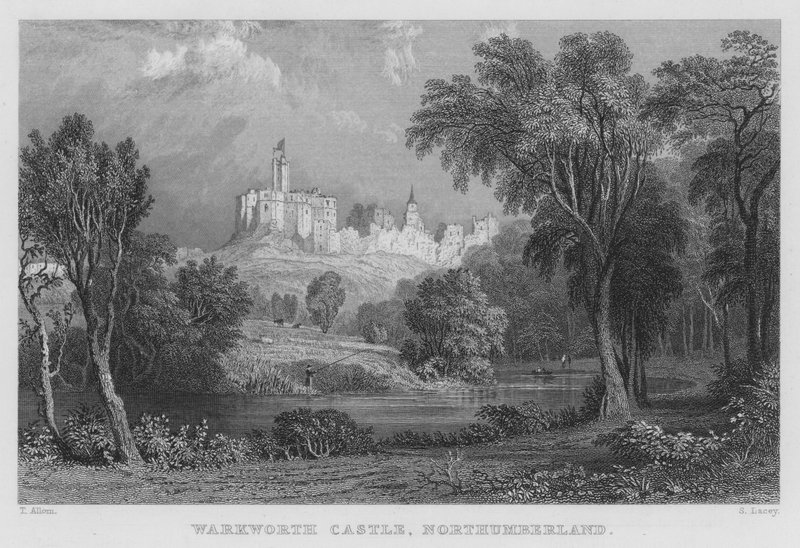 Warkworth Castle, Northumberland (rytina) od Thomas (after) Allom