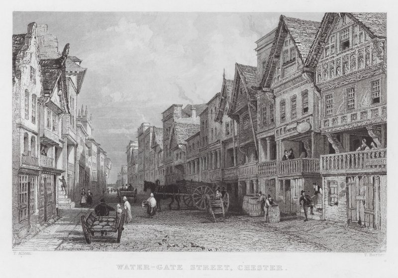 Water-Gate Street, Chester (rytina) od Thomas (after) Allom