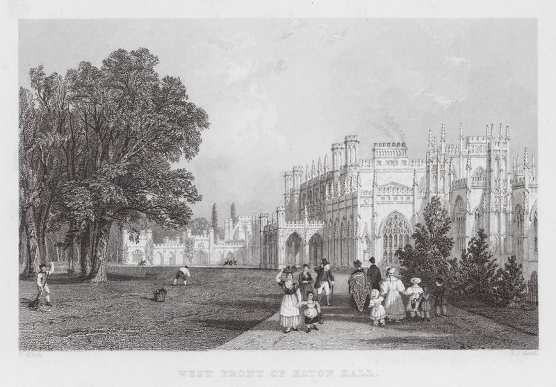 Západní fronta Eaton Hall (rytina) od Thomas (after) Allom