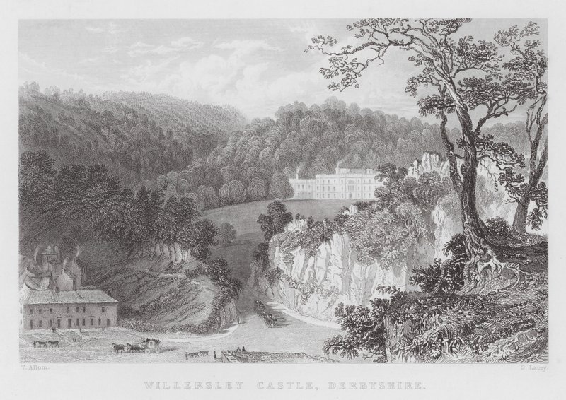 Hrad Willersley, Derbyshire (rytina) od Thomas (after) Allom
